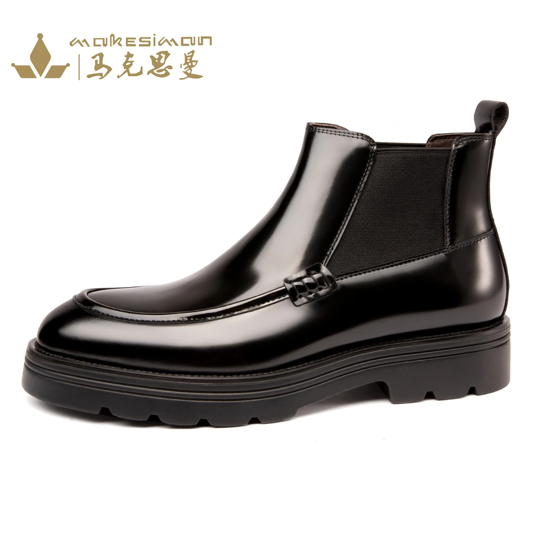 2025冬季加绒切尔西靴真皮英伦商务高帮皮鞋厚底男靴子加厚短靴潮