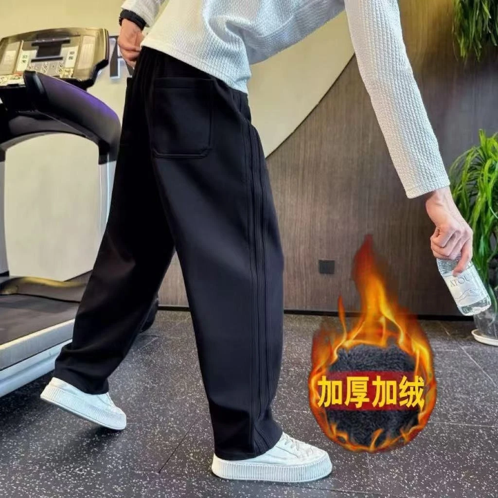 男士卫裤秋冬加绒裤子男款爆款百搭弯刀裤男装运动休闲裤