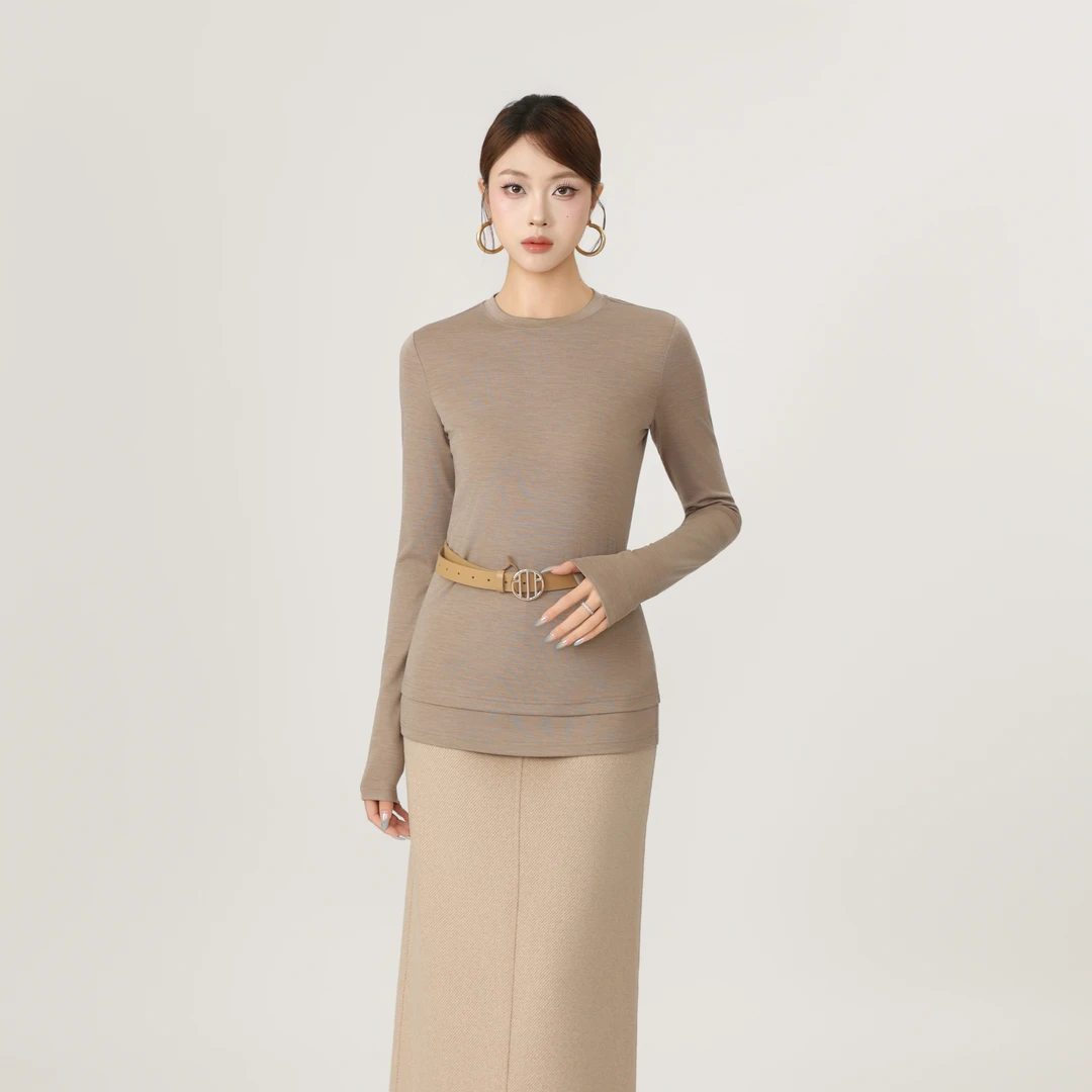 AMASS/阿玛施秋冬新款慵懒百搭修身羊毛长袖打底衫女内搭5300886