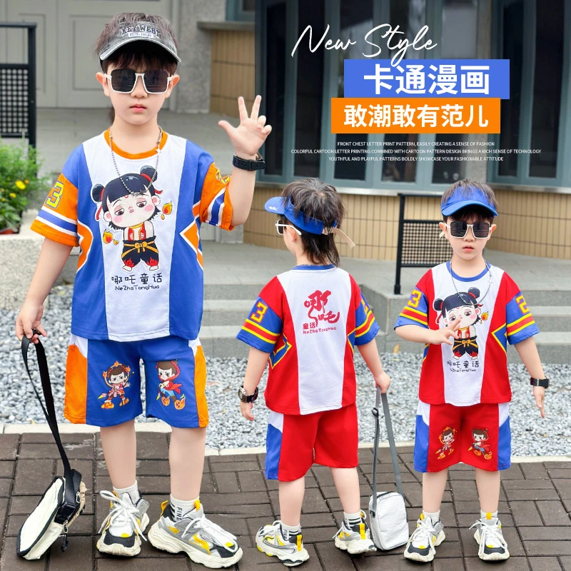 男童哪吒夏款短袖套装2025夏季新品洋气时尚痞帅短袖纯棉两件套