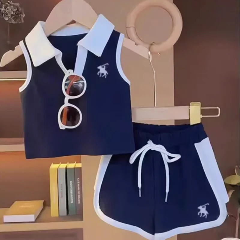 (学院风)2025年新款POLO领韩版夏季男女童同款两件套中大童亲子装