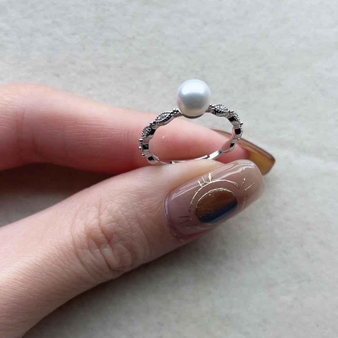 银S925镶嵌戒指25淡水珍珠