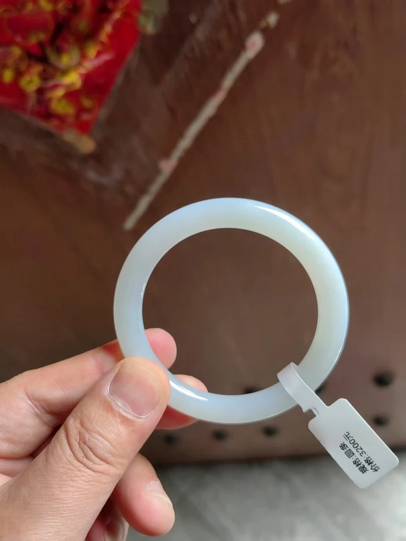 天然缅甸翡翠圆条手镯55圈口
