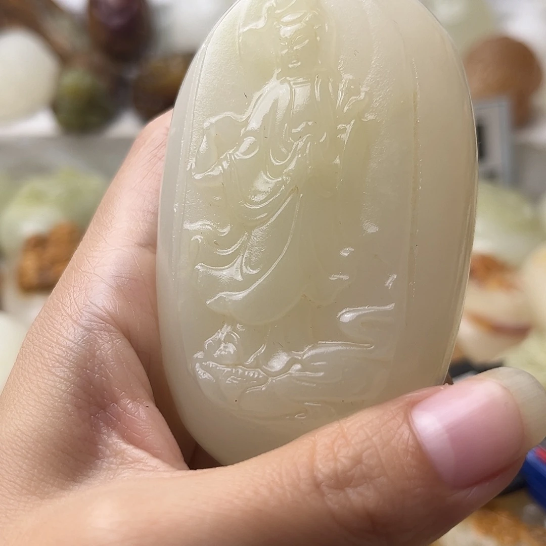 石材方解石手把摆件不退换观音