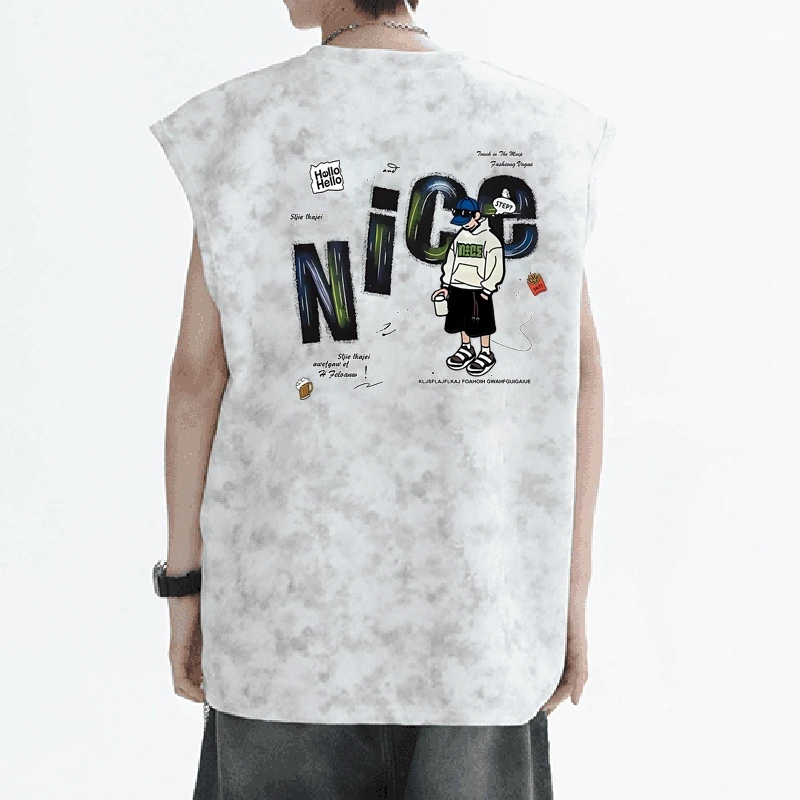 夏季扎染纯棉背心t恤男女潮流美式复古宽松运动坎肩无袖上衣情侣