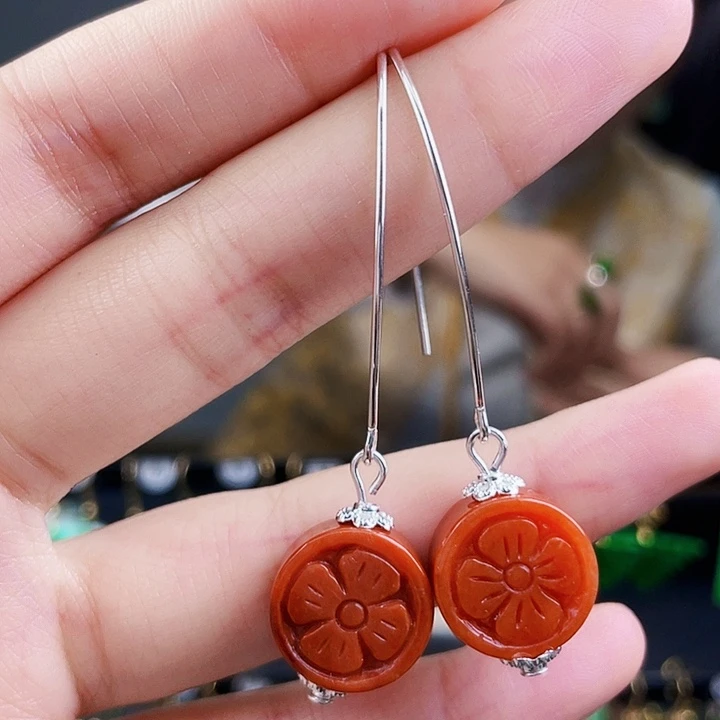 翡翠耳饰银S925镶嵌饰品