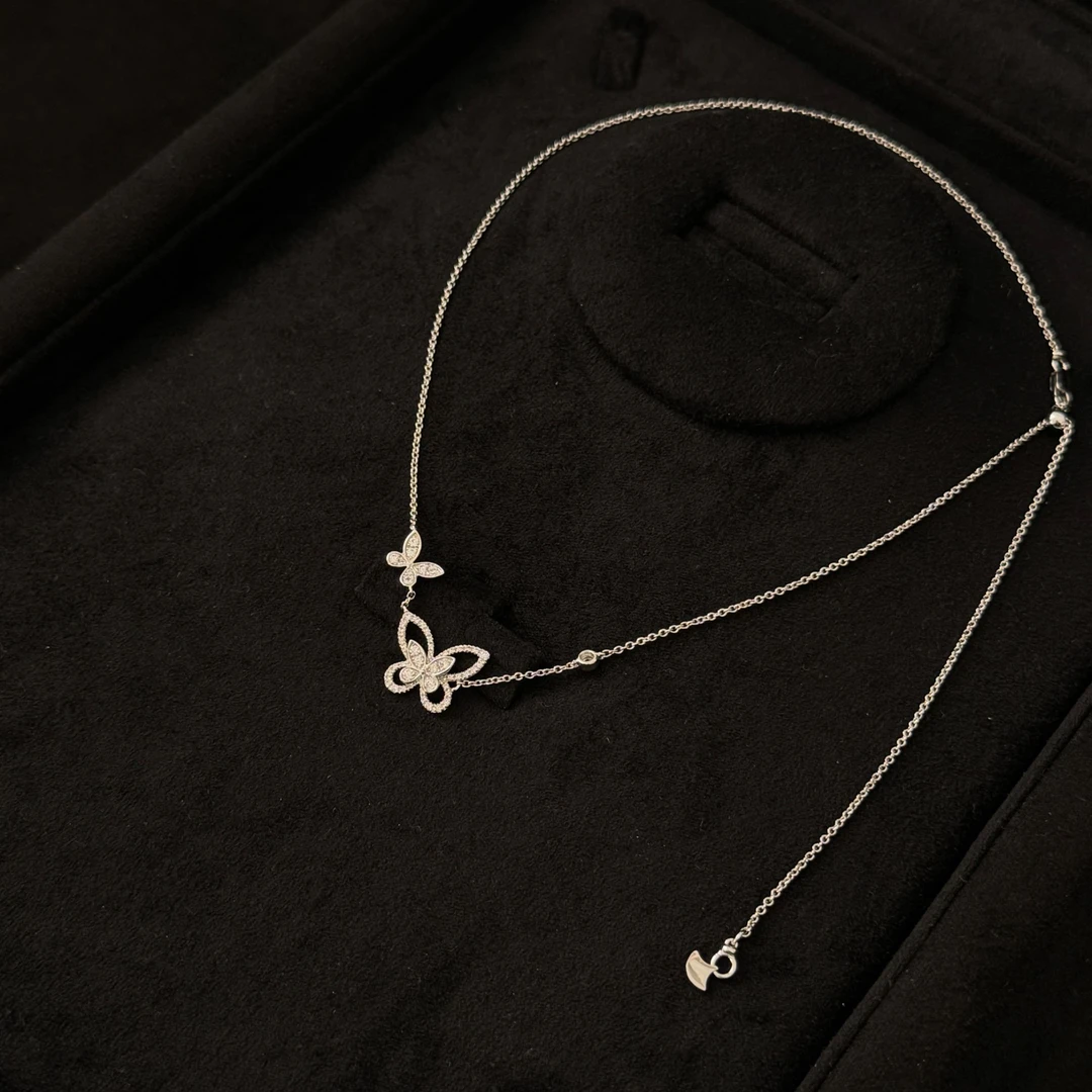 合金项链 轻奢气质百搭满钻幻影双蝴蝶项链