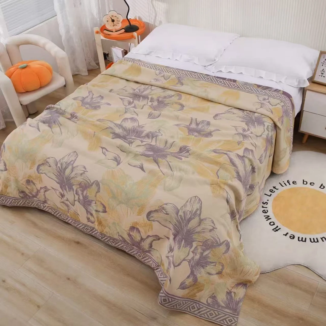 M【床盖-加大花影如梦-紫】230*250cm纱布四季通用床盖