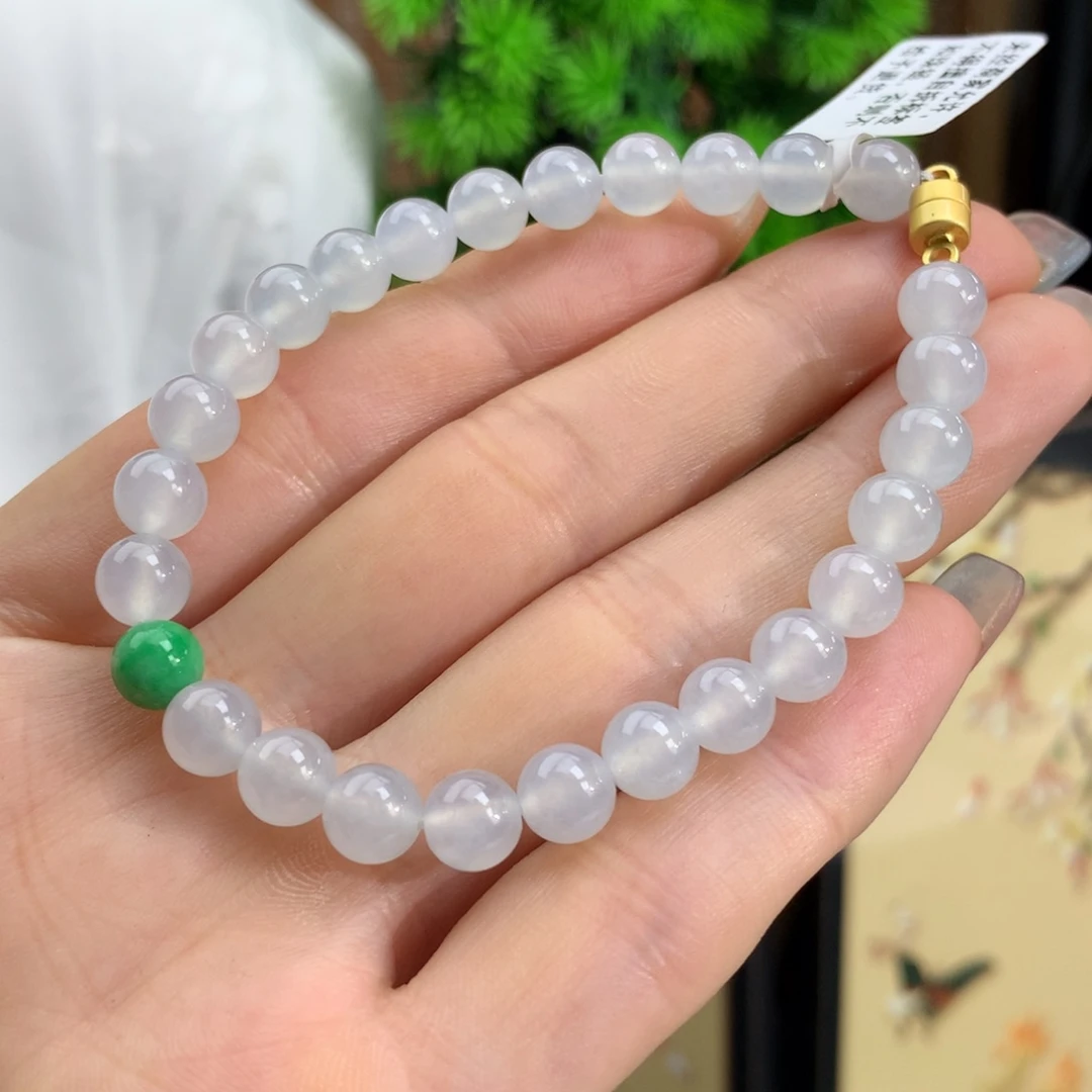 翡翠手链未镶嵌何*亮冰胶白月光手链卡6.9