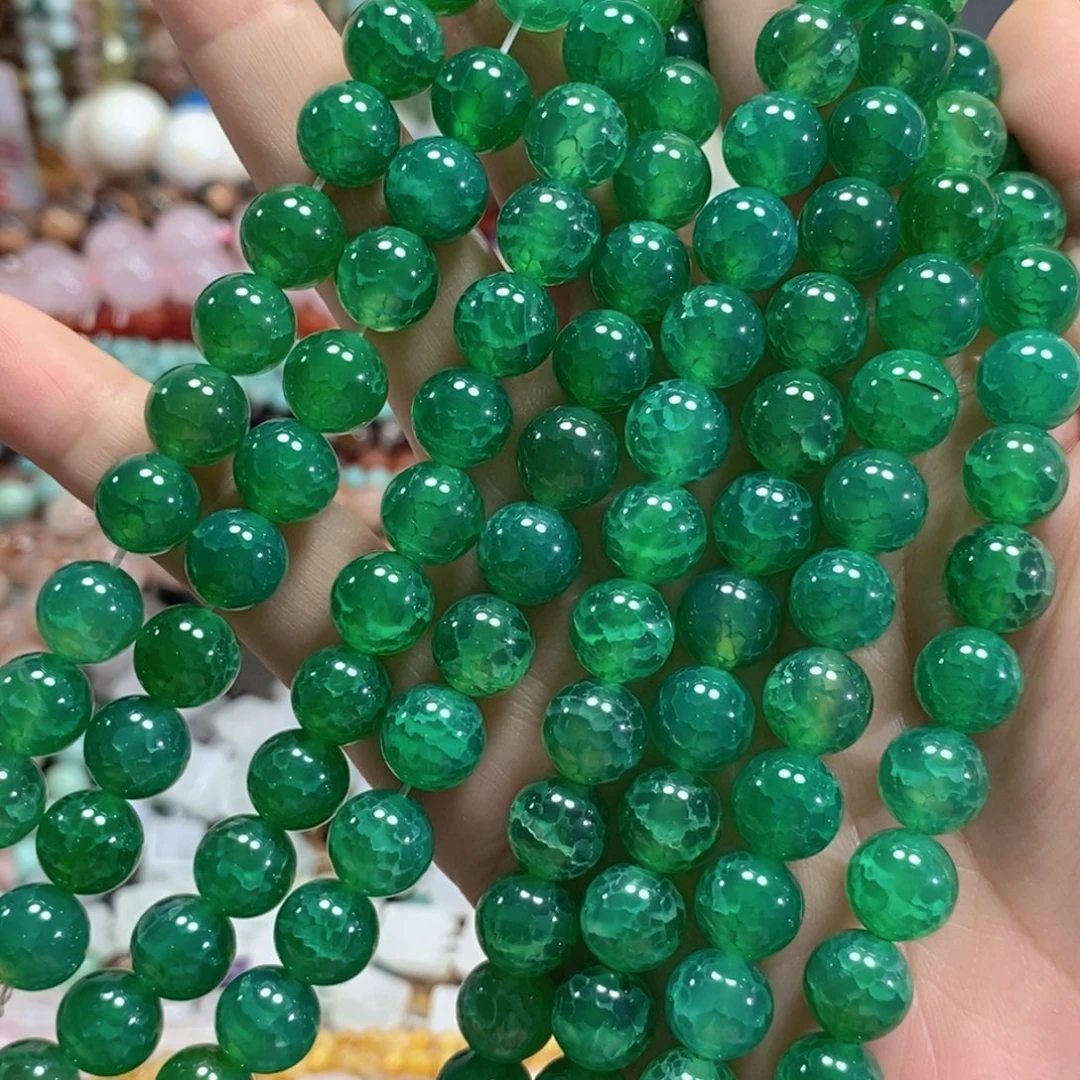 未镶嵌玛瑙/玉髓珠宝半成品绿龙鳞玛瑙一条卡10mm