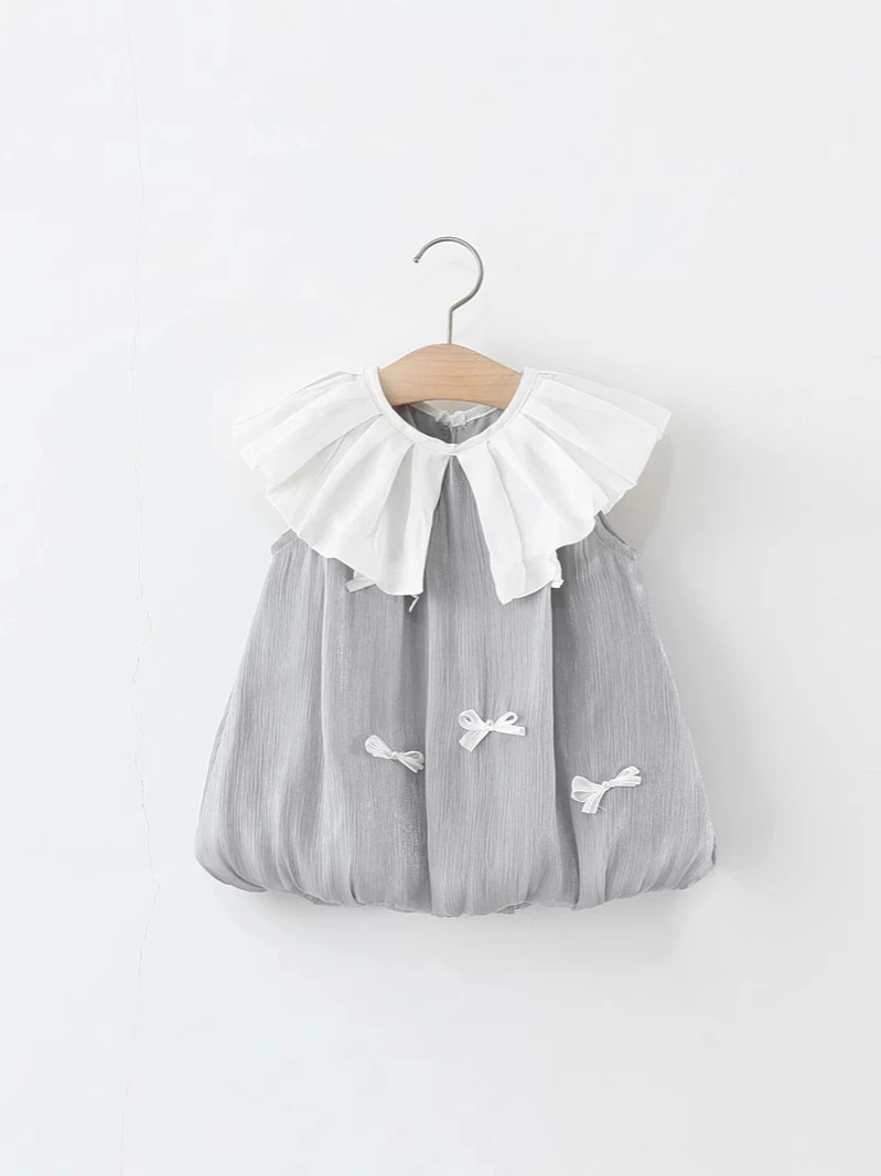 女童无袖连衣裙荷叶边领蝴蝶结花苞公主裙子