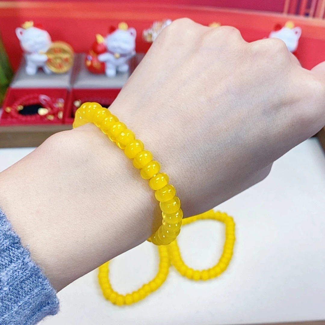 934卡8MM黄色琉璃糖心算盘珠DIY素圈串珠手串女永不掉色
