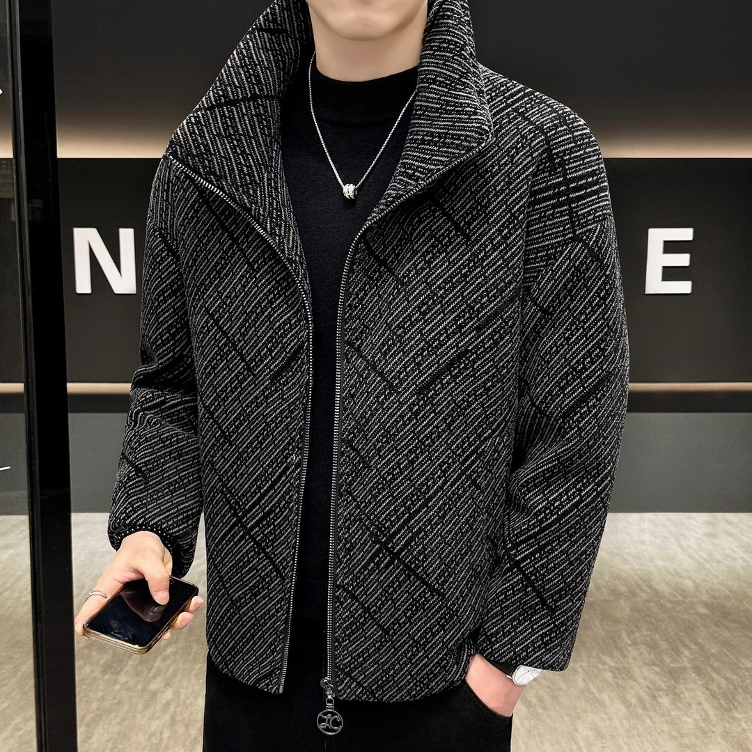 CQV轻奢短款毛呢大衣男士秋冬加棉加厚保暖立领呢子外套棉袄夹克