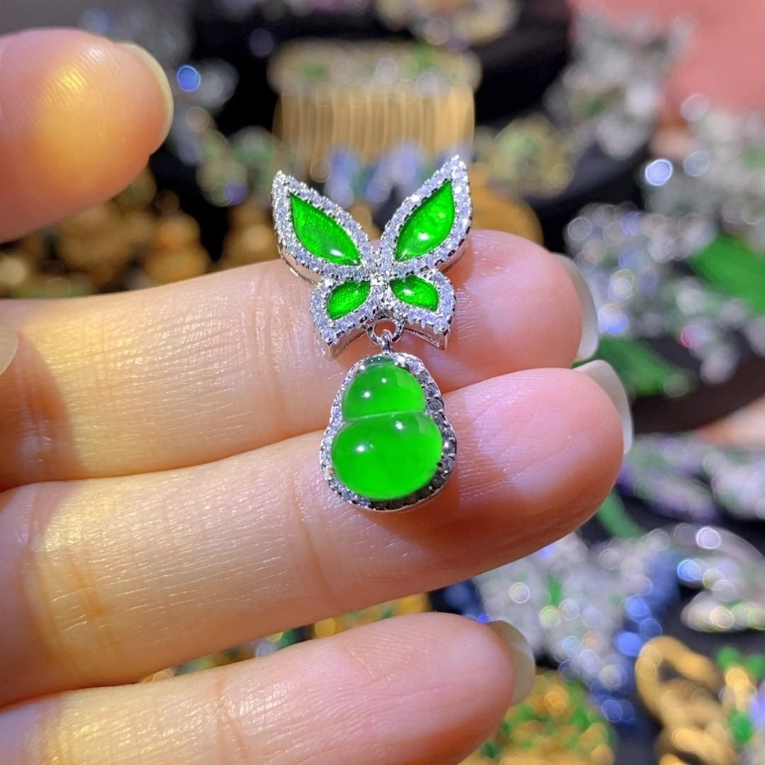 吊坠(不含链)银S925镶嵌翡翠
