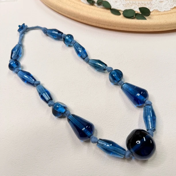 非金属玻璃项链 【六六中古】孤品复古项链th8393链长55