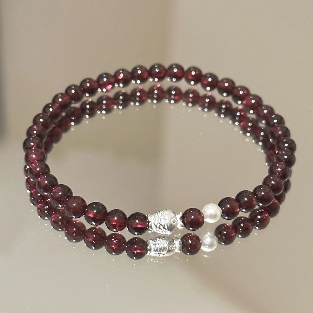 SG1759-［石榴籽小鱼］石榴石复古银简约民族风手串均有瑕多样发