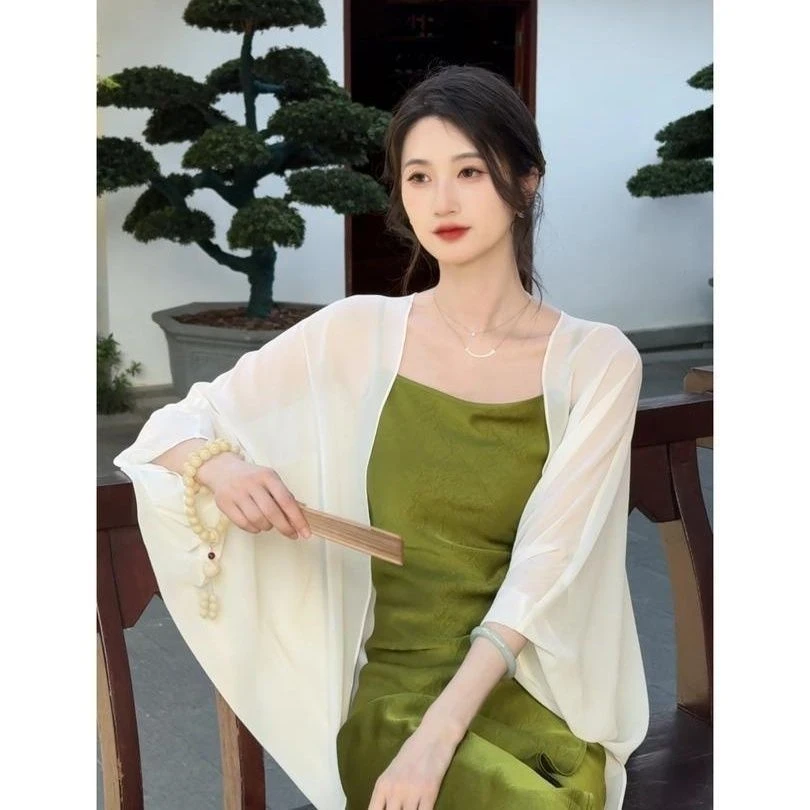 超仙雪纺防晒衣女夏季配旗袍裙子外搭小披肩薄纱开衫外套透气罩衫
