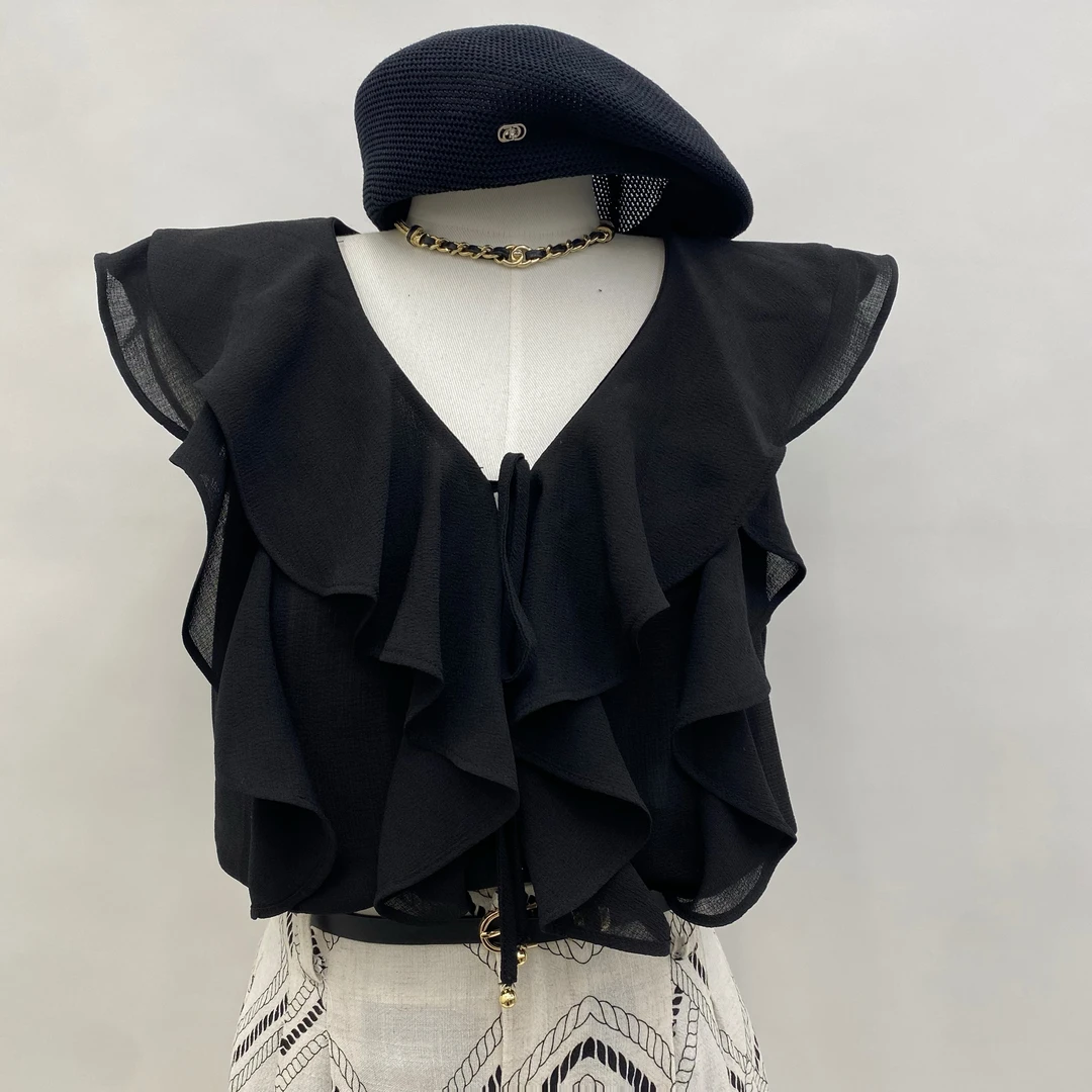 赫本风法式高级感黑色雪纺气质衬衫