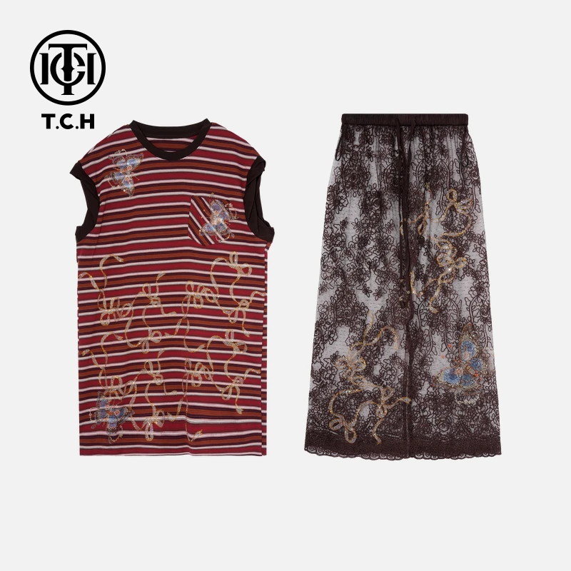 TCH私服烫钻工艺时尚休闲百搭舒适套装女T75B07E5038轻奢tch