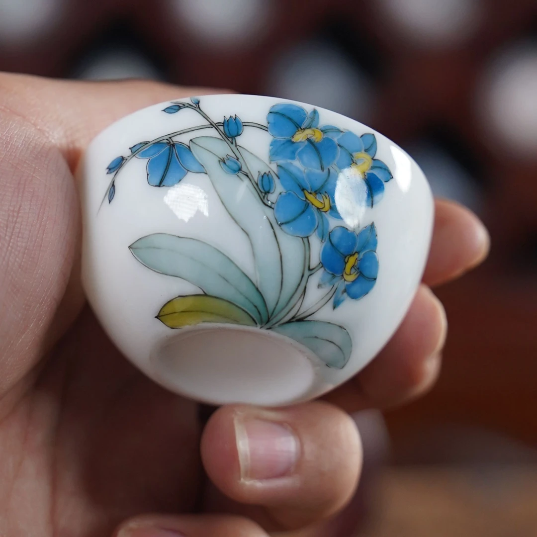 薄胎釉下五彩兰花杯