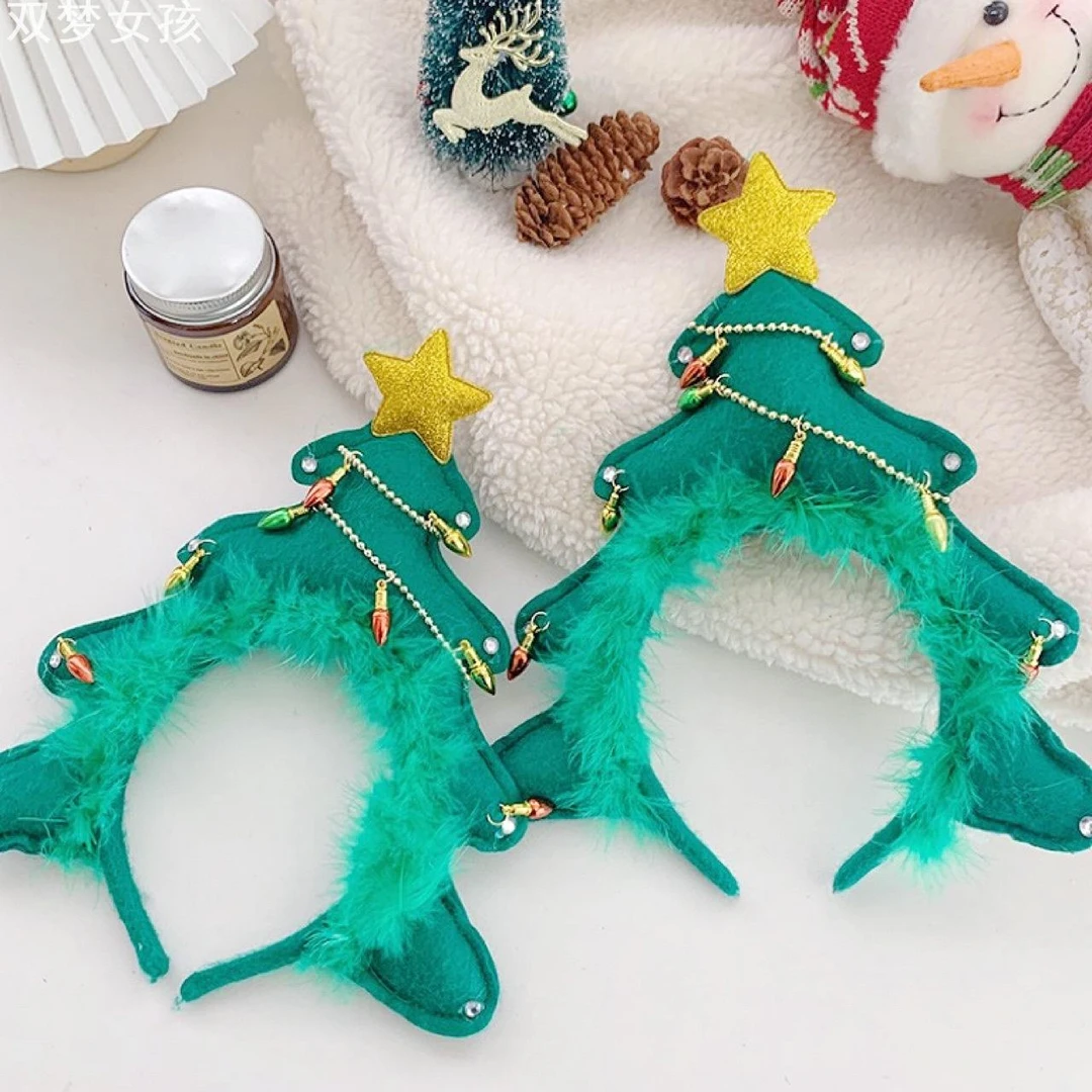 圣诞节箍饰带灯装饰装扮光窟头饰新款圣诞树头箍
