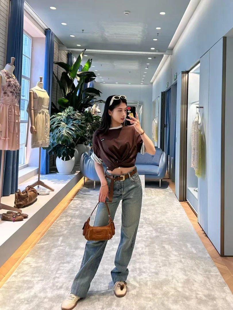 Mood doll女士撞色条纹平纹圆领针织T恤