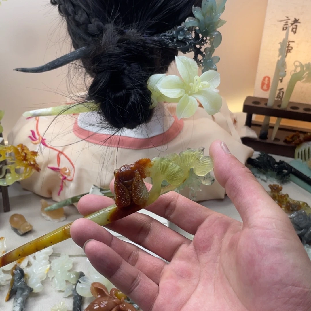蛇纹石玉合金发饰发簪