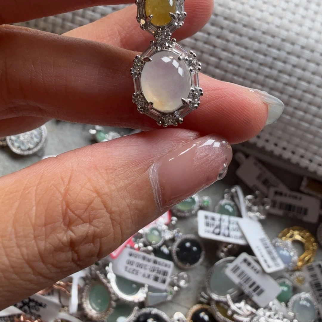 翡翠银S925镶嵌戒指吊坠