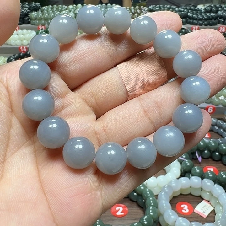 未镶嵌手链和田玉烟紫色青海卡12