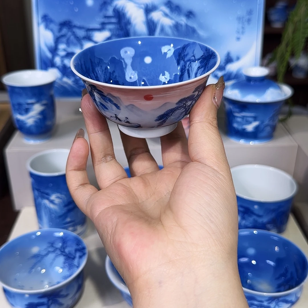 雨***树青花山水手绘杯杯