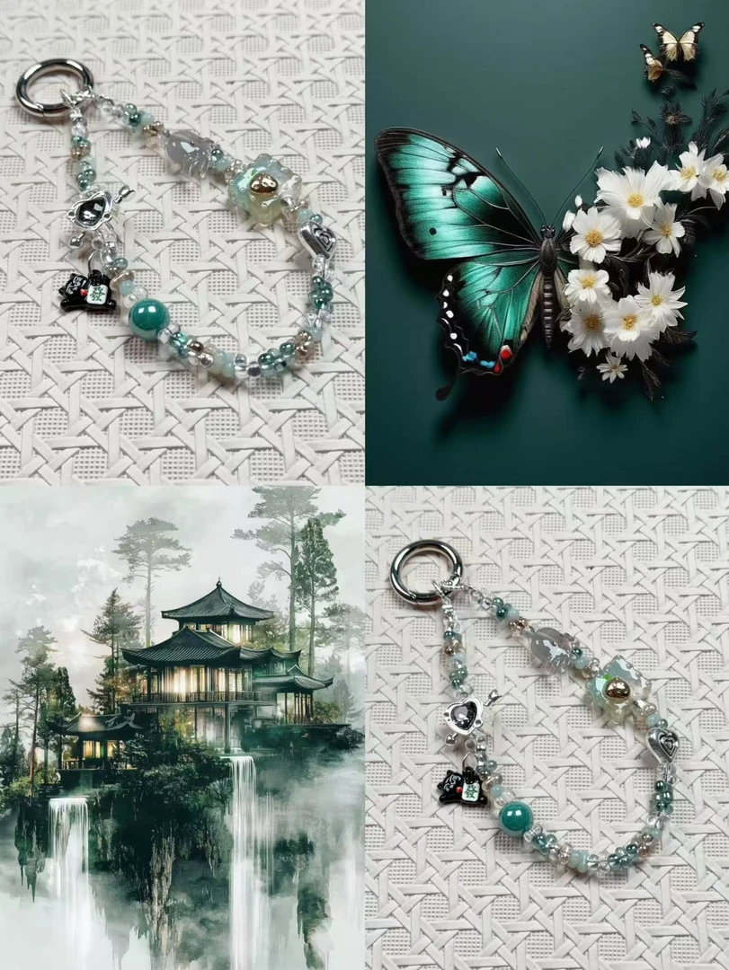 A010LALA原创进口米珠高端手机链［水墨丹青］