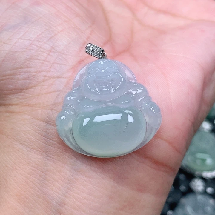 翡翠18K金镶嵌吊坠(不含链)厚卡7.8