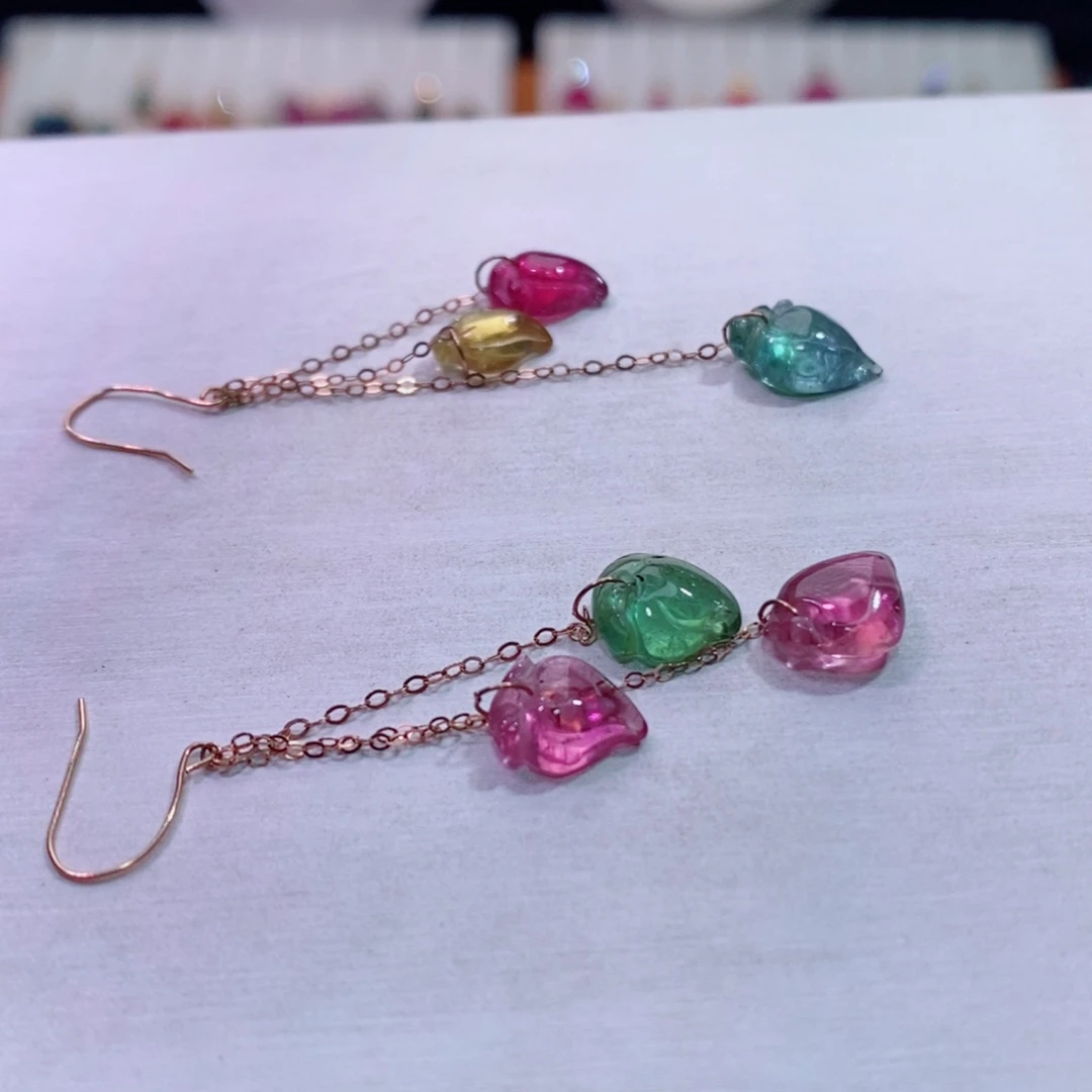 碧玺耳坠18K金镶嵌碧玺s