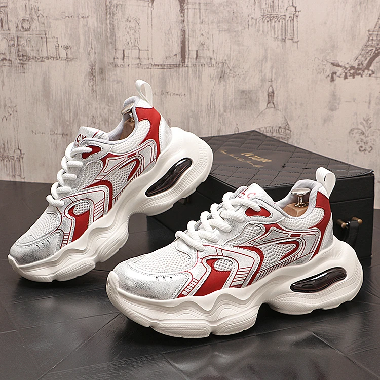 擦色皮男士低帮厚底透气老爹鞋新款休闲百搭夏季潮流网面韩版潮鞋