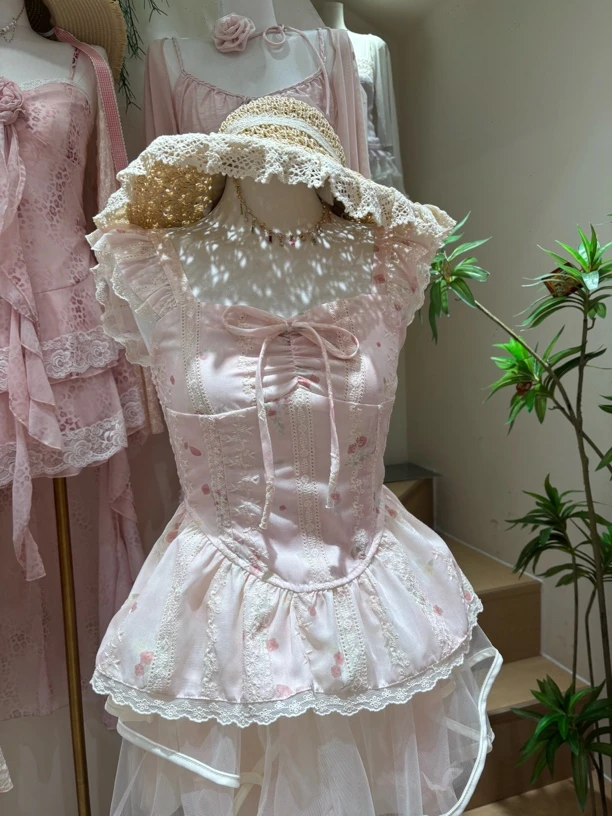 温柔风桔梗洋气吊带背心女外穿高级感纯欲甜美碎花收腰小飞袖上衣