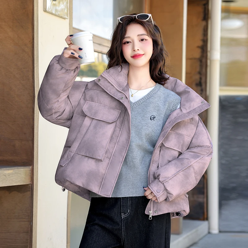 女短款插肩袖小口袋棉服服立领冬季显瘦大码