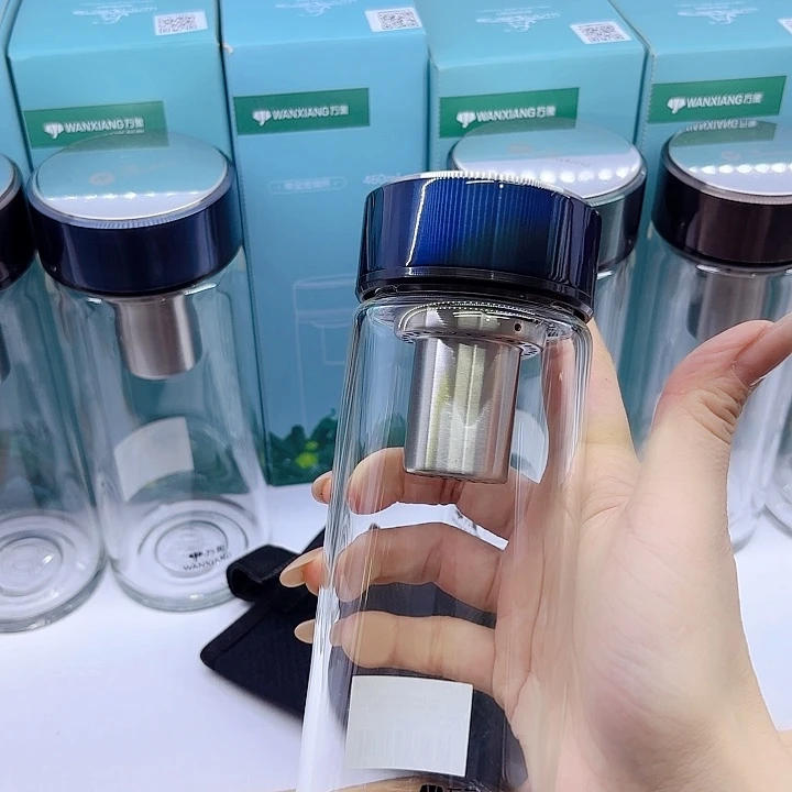 万象品牌单层玻璃杯U264-390蓝杯套