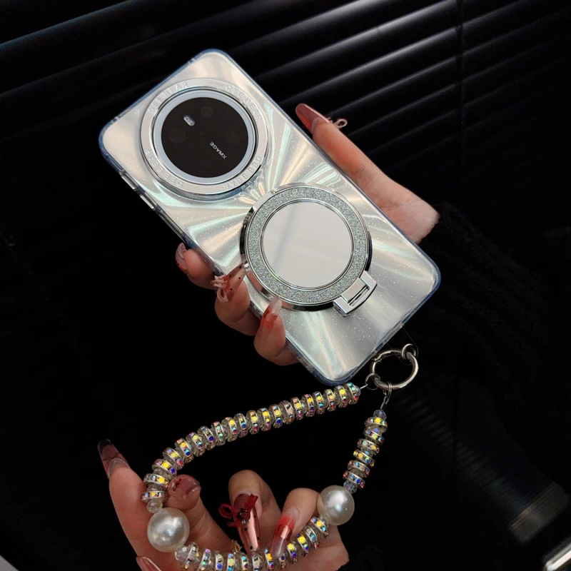 适用华为mate70手机壳新款mate70pro套huawei高级闪粉镜子支架女+