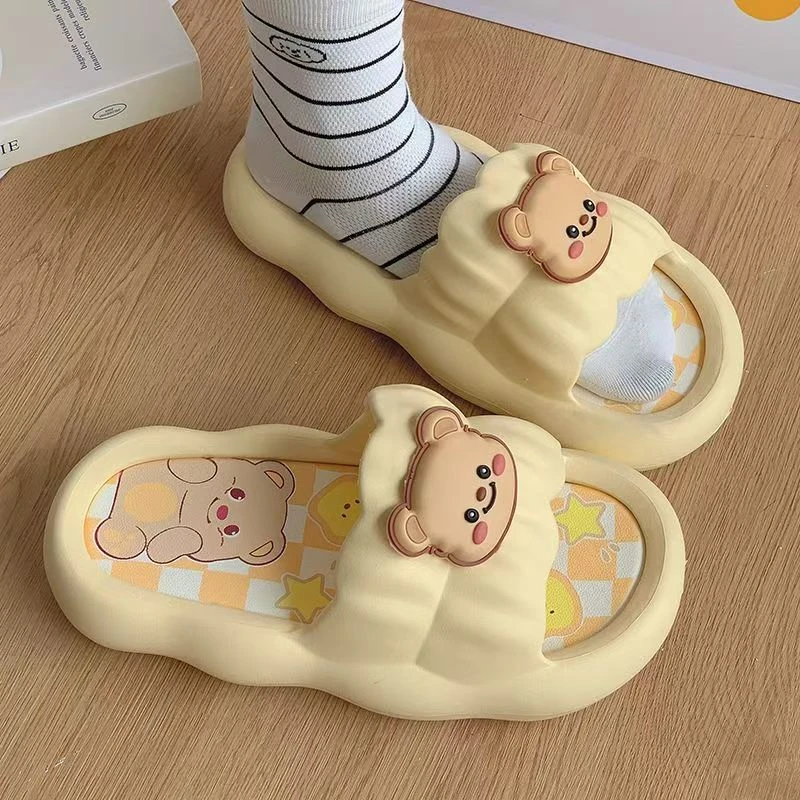 可爱小熊夏季新款女外穿网红防滑家居厚底一字凉拖鞋外穿卡通拖鞋