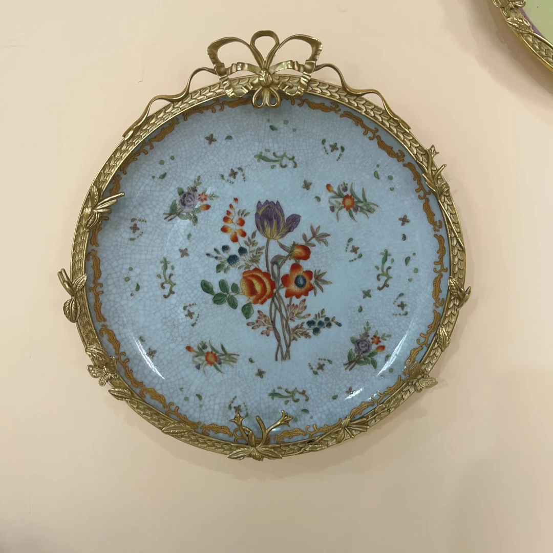 铜加陶瓷浪漫花朵墙壁赏盘排盘37*34*8