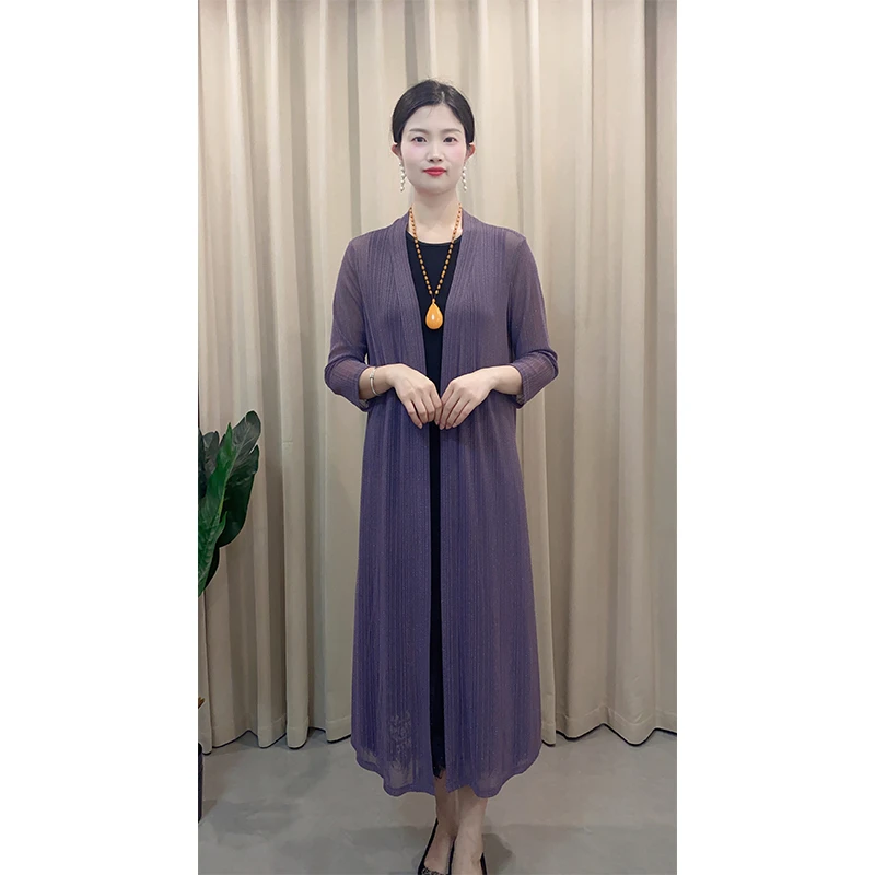 春夏新款中老年防晒衣民族风条纹纯色披肩外套中长款外搭