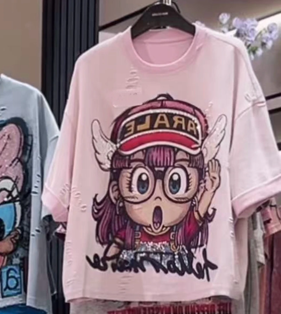 新款卡通阿啦啦啦蕾短袖常规款T恤宽松时尚重工国潮潮流情侣058