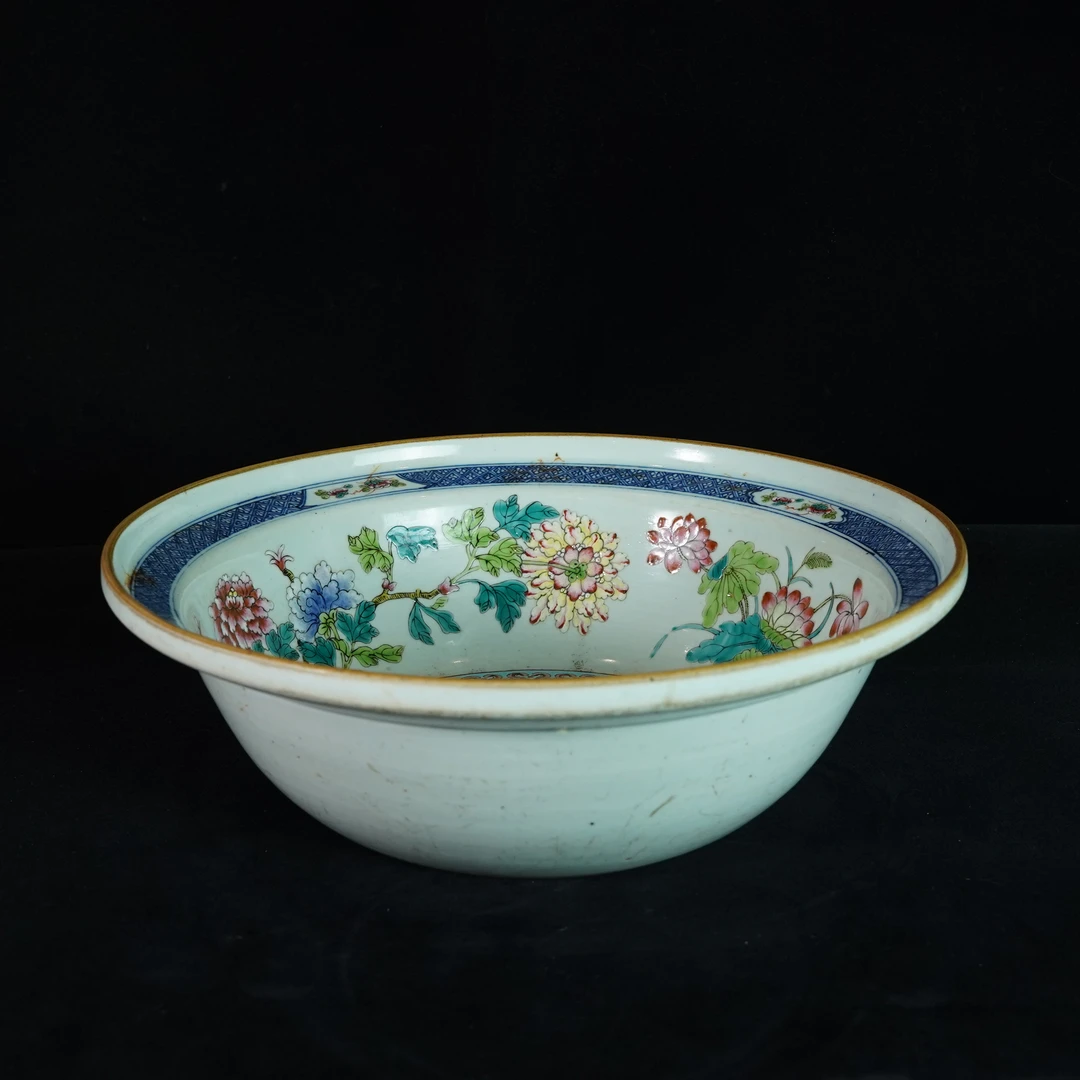 LYJL250124003【十竹斋】清道光粉彩牡丹皮球花净手盆