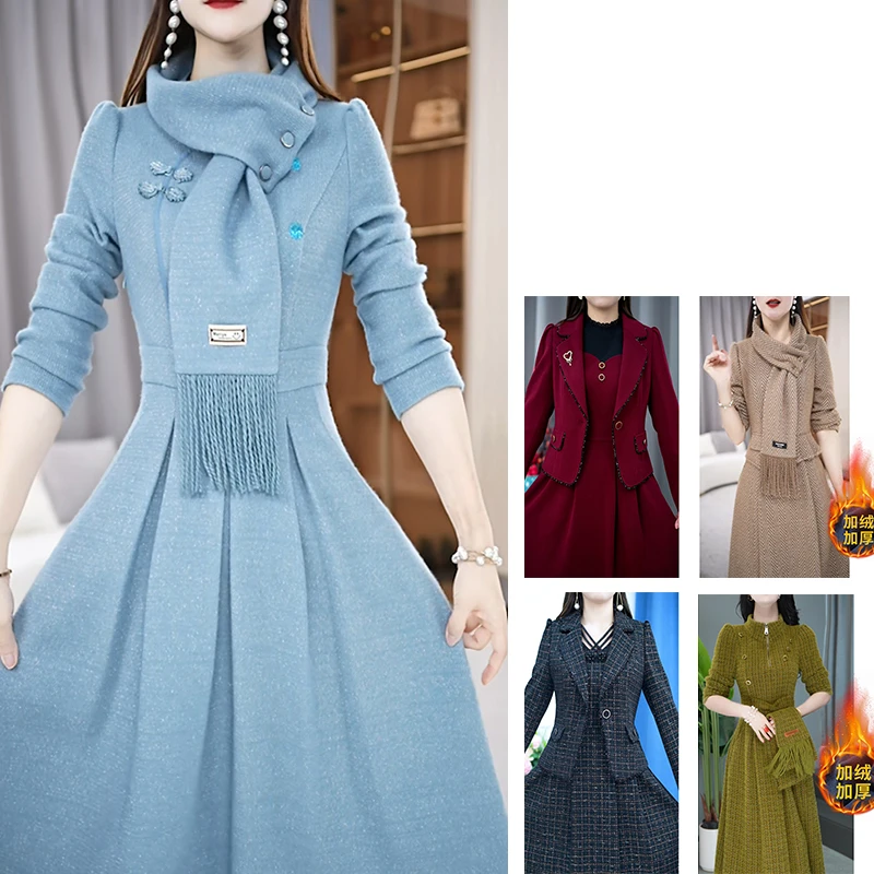 101-149 显瘦收腰气质时尚修身简约中长款通勤连衣裙M-4XL