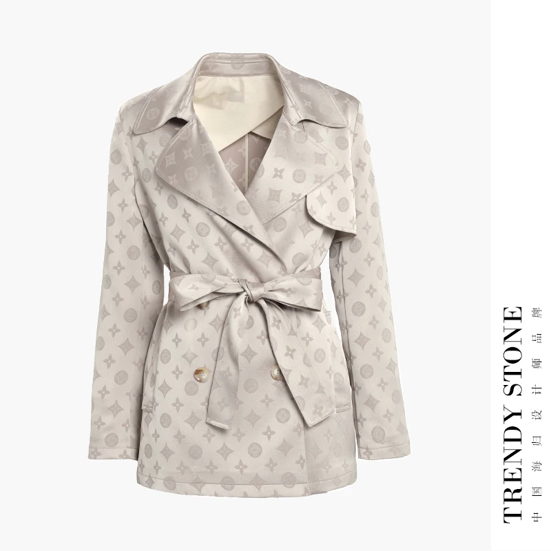 潮石"幸运精英"高智范气质提花段面中长薄款风衣T51044530