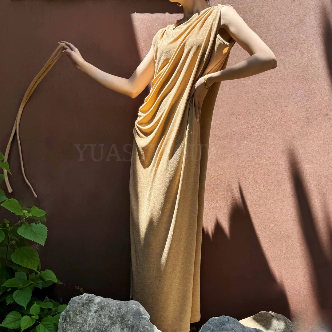 YUASYIYOUWISH|"暮金"设计师版型带浪褶皱连衣裙