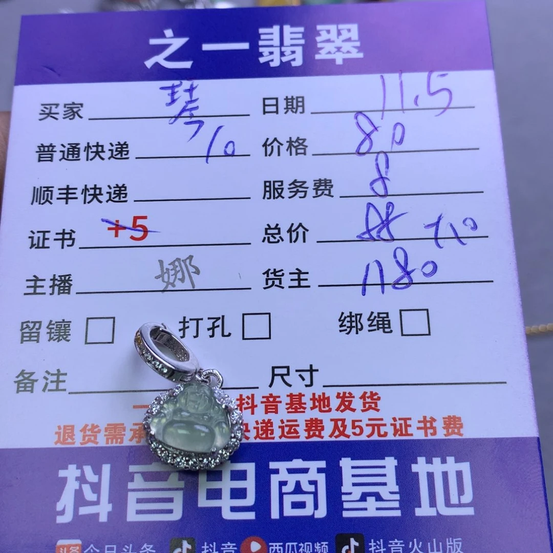 颈饰银S925镶嵌翡翠琴*