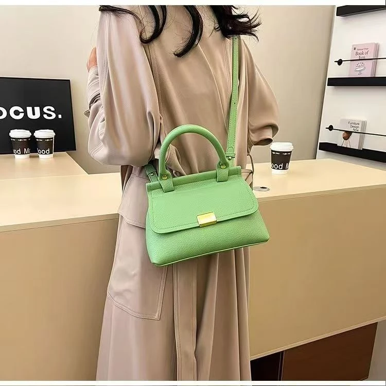 真皮气质荔枝纹绿色经典百搭简约高级女士包包