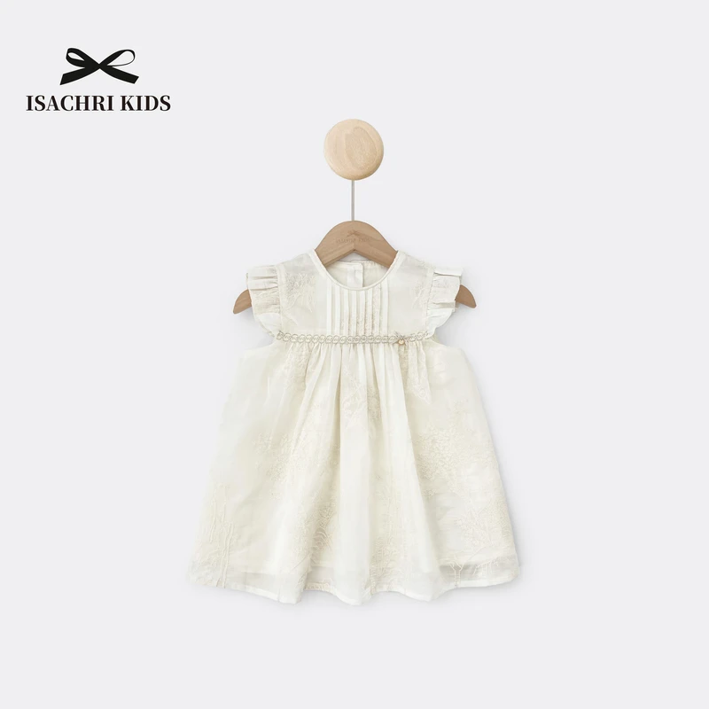 晶晶家【现发】白玉兰 重工刺绣小飞袖夏碎花连衣裙女宝 IC988