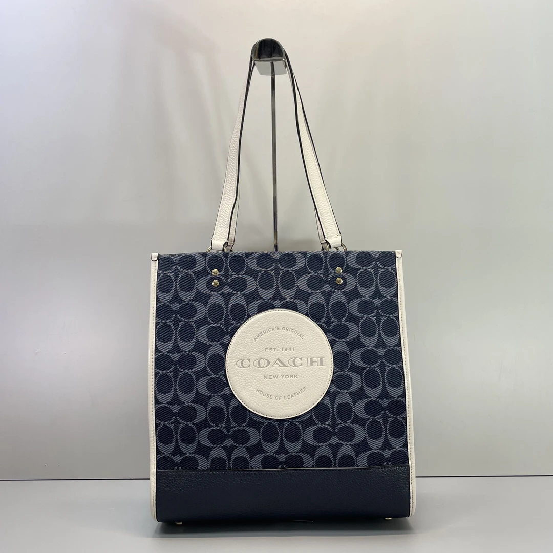 95新 COACH/蔻驰 dempsey30蓝色香布蕾竖版托特包30x32x15E012306